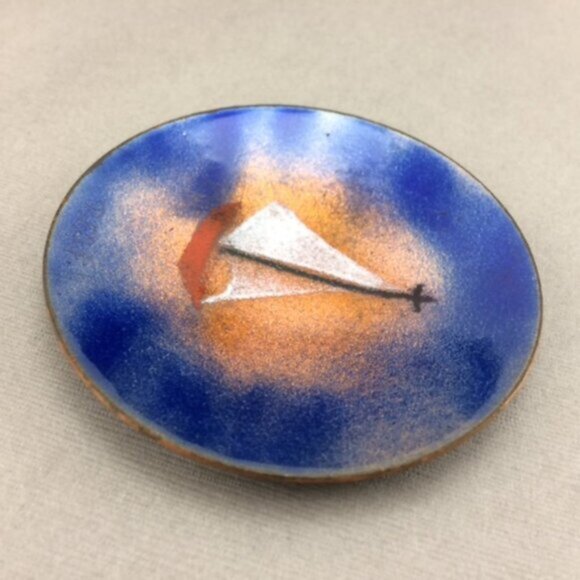 Small Enamel on Copper Sailboat Plate Trinket Dish Artisan Made Nautical Signed - Picture 11 of 16